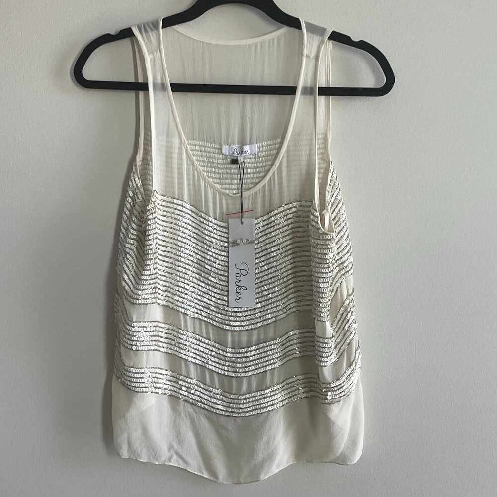 NWT Parker Silk Sequin Top L